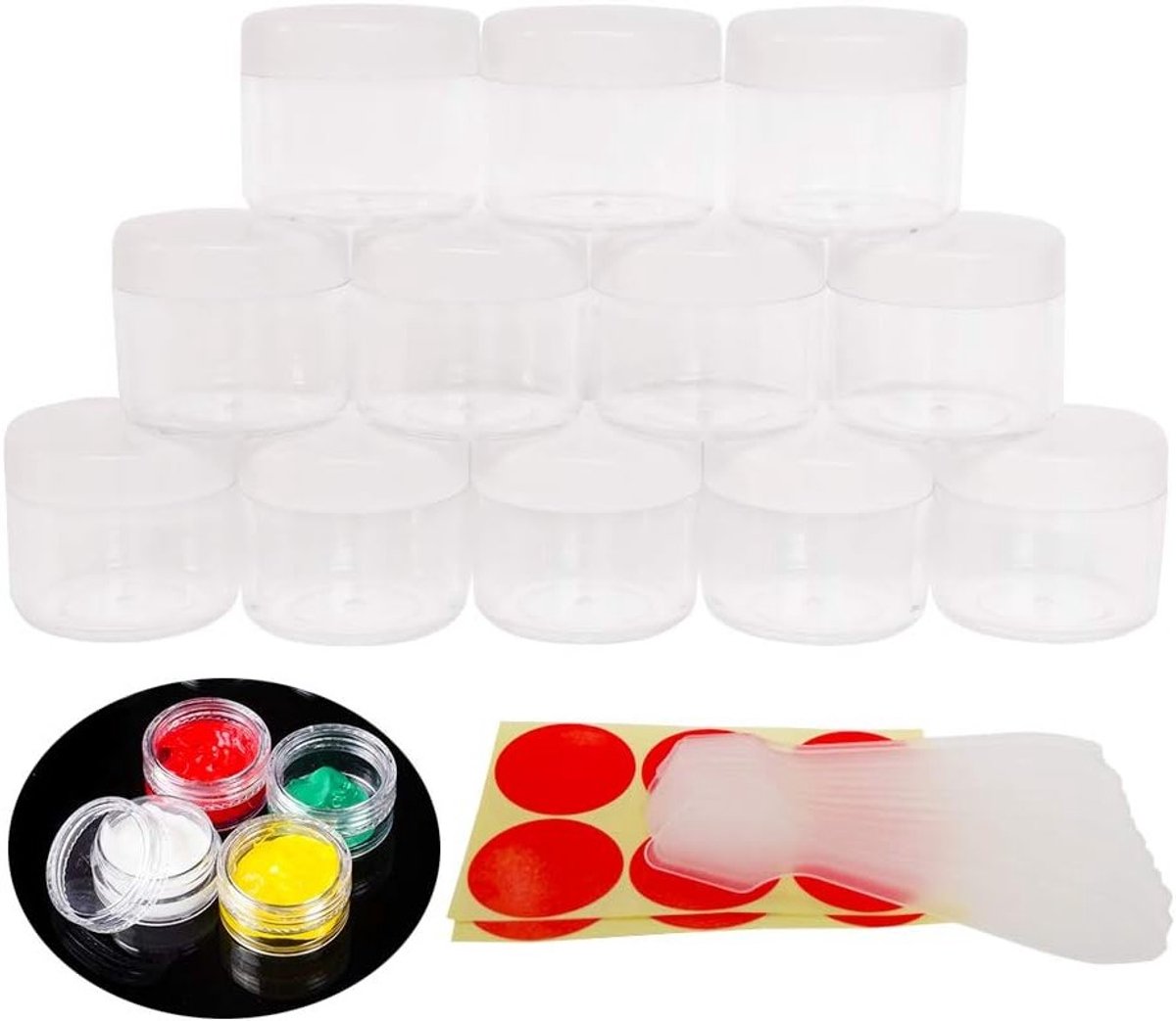Ronde Transparante Potjes 20 ml met Deksel - 12 Stuks voor Lipbalsem, Olie en Sieraden met Spatula