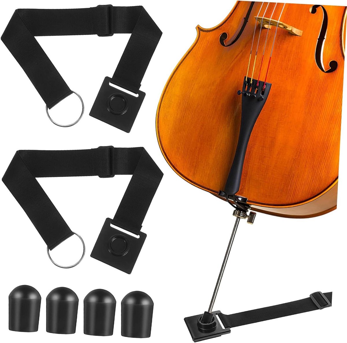 Eindpenankerset Cello - Cello Accessoires - Muziek Maken - Verstelbare Band - 35-66 cm - Zwart