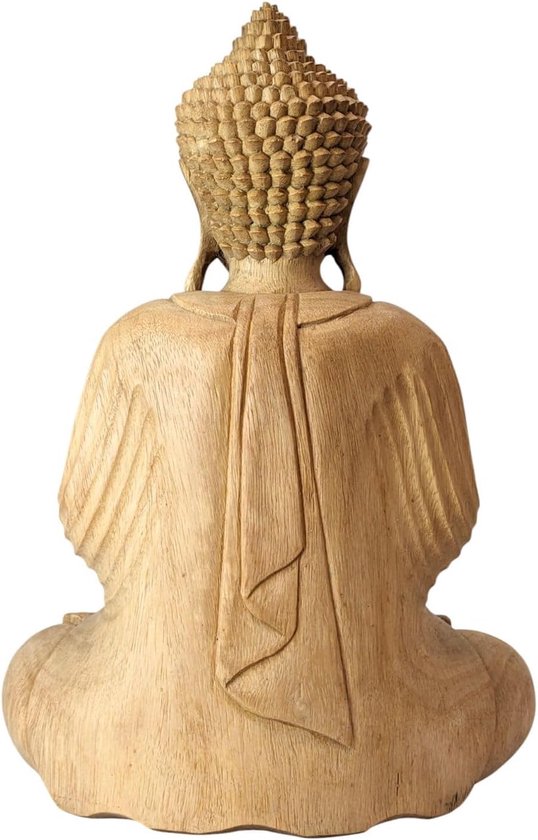 Boeddhabeeld Hout - Zittend Beeld - Decoratie Thuis - Handgesneden Ambacht - 40 cm Hoog - Beige — afbeelding 4