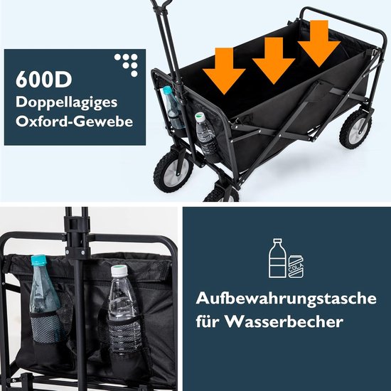 Bolderkar Inklapbaar - Outdoor Wagen - Tuin en Camping - Terrein Geschikt - 96 Liter - Zwart van Bolderkar — afbeelding 4
