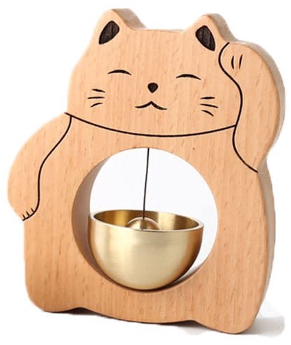 Dailygoods - Dailygoody - Dopamine deurbel - Windgong met Lucky Cat stijl - Beige - Herinneringsdecoratie - Geschikt voor huis en kantoor - Licht en comfortabel ge