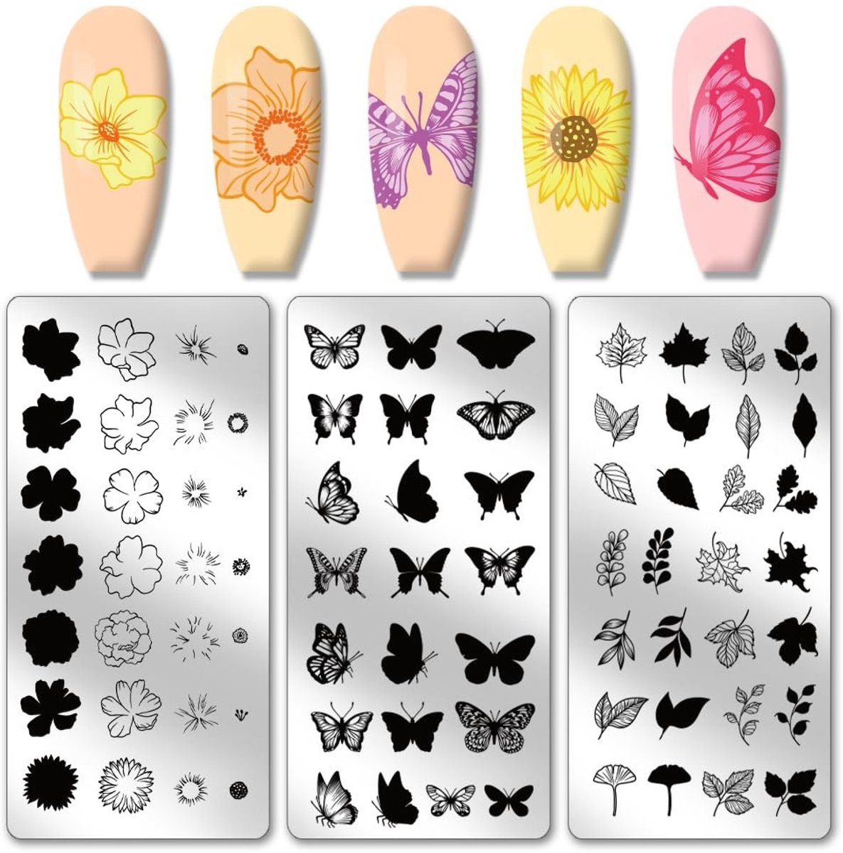 Dailygoods - Set van 3 Nagelkunst Sjablonen met Bloemenmotief