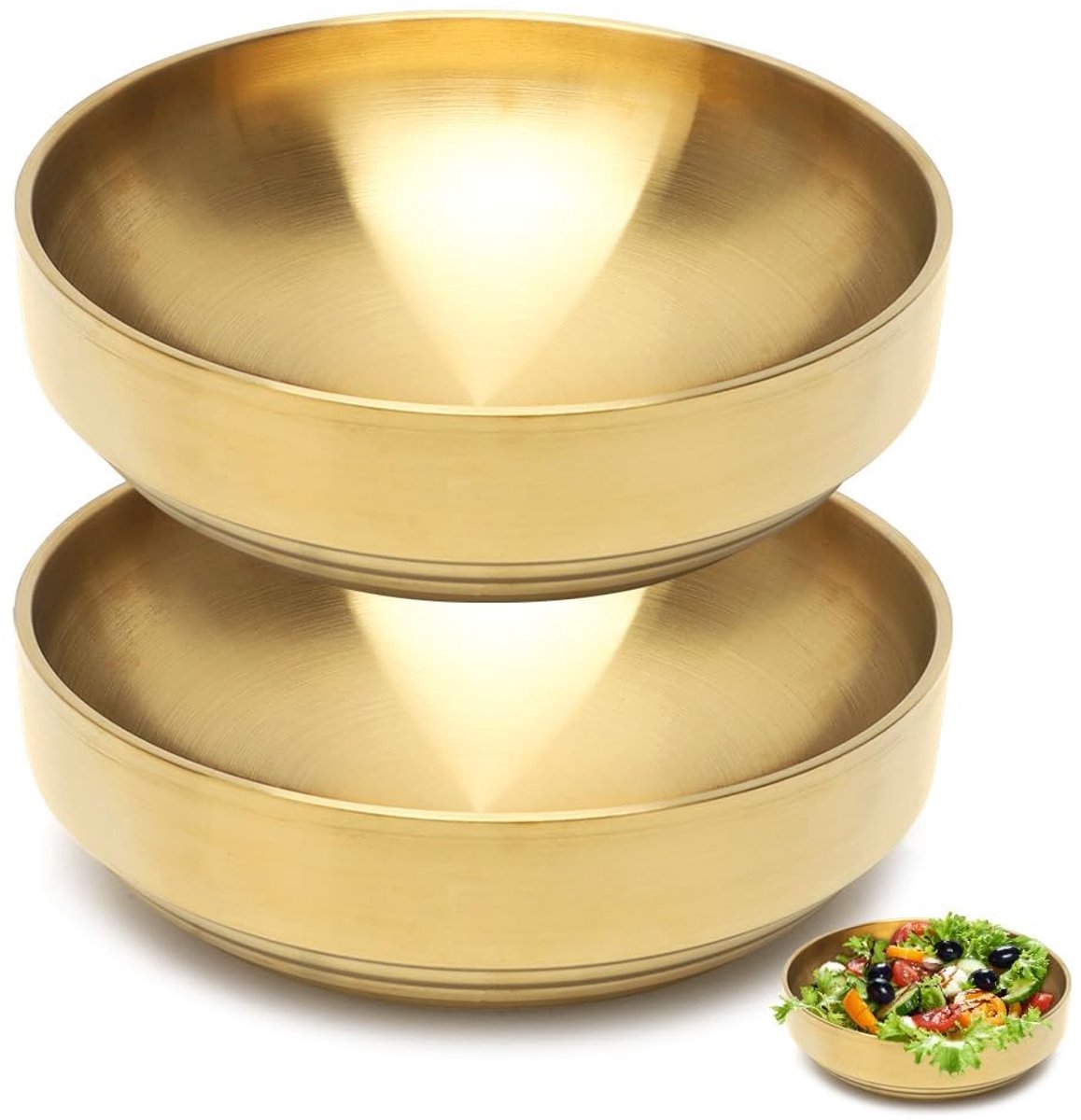 Dailygoods - Dubbelwandige Roestvrij Stalen Kom 1800ml Goud 2 Stuks