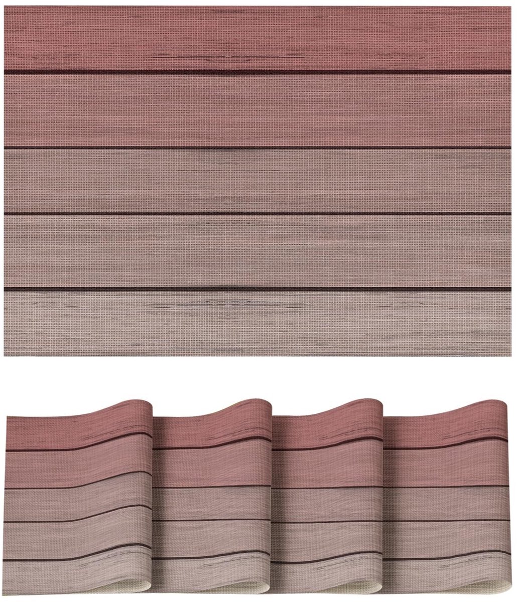 Dailygoods - Set van 4 Hittebestendige PVC Placemats in Roze Houtlook