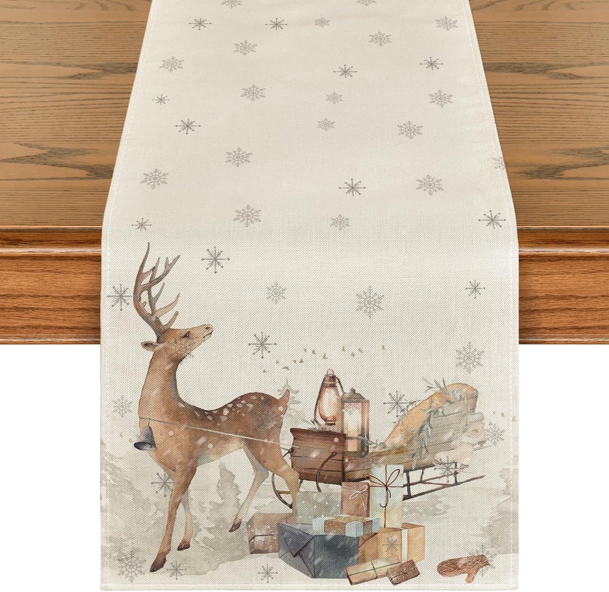 Dailygoods - Tafelloper met Rendier en Sneeuwvlokken voor Kerstmis
