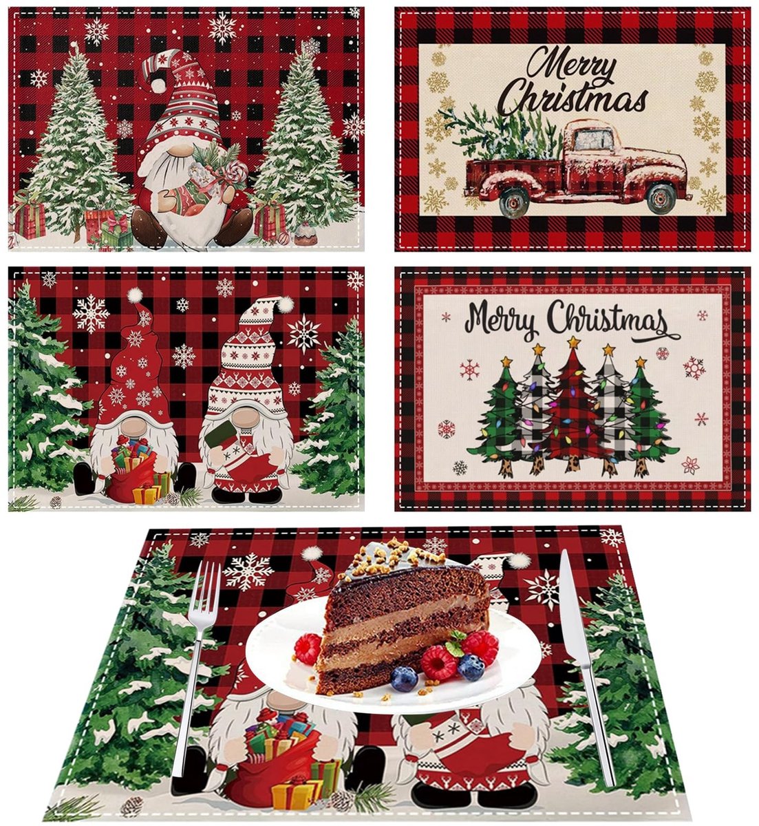 Dailygoods - Set van 4 Wasbare Kerstplacemats van Linnen, 45 x 30 cm
