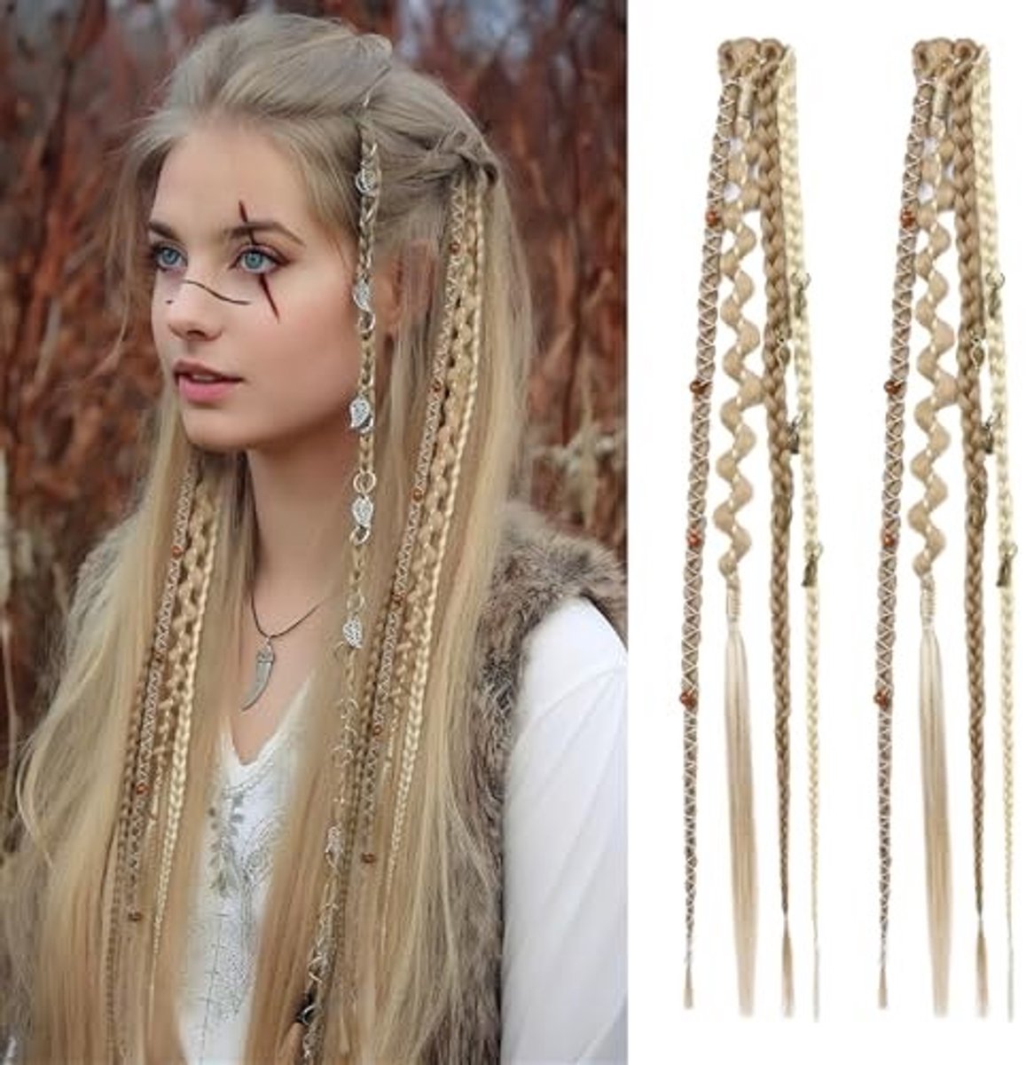 Dailygoods - Clip-in Vlecht Haarstukken met Kralen en Amuletten - 40,6 cm