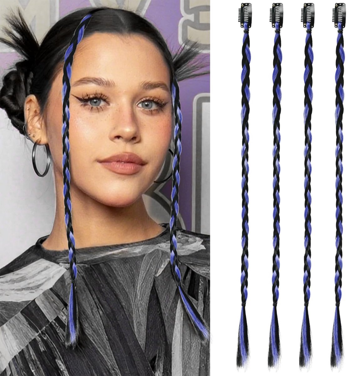 Dailygoods - Clip-in Haarstukken voor Dames, 17 Inch, Zwart en Blauw