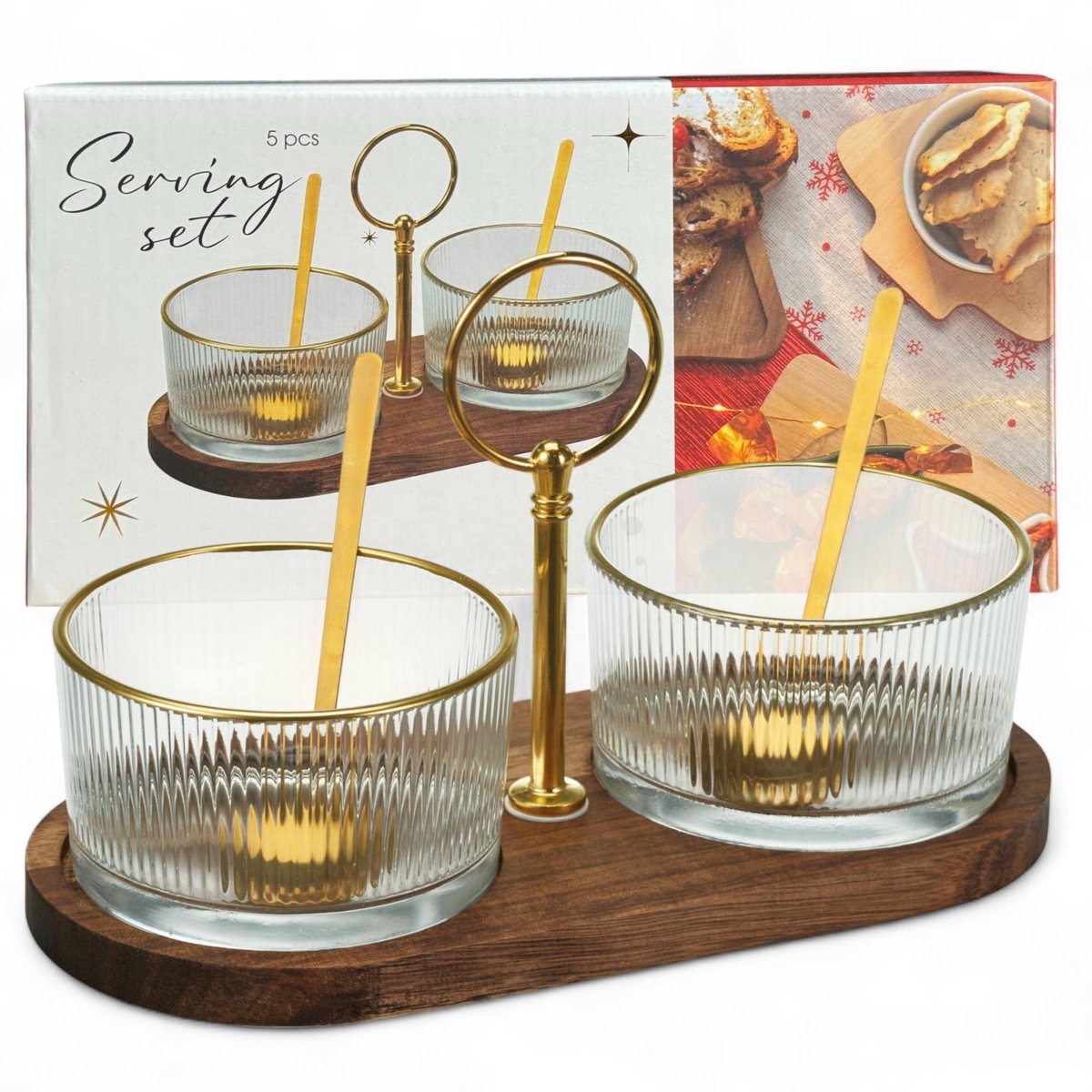 Dailygoods - 5-delige Serveerset met Glazen Schalen en Dienblad