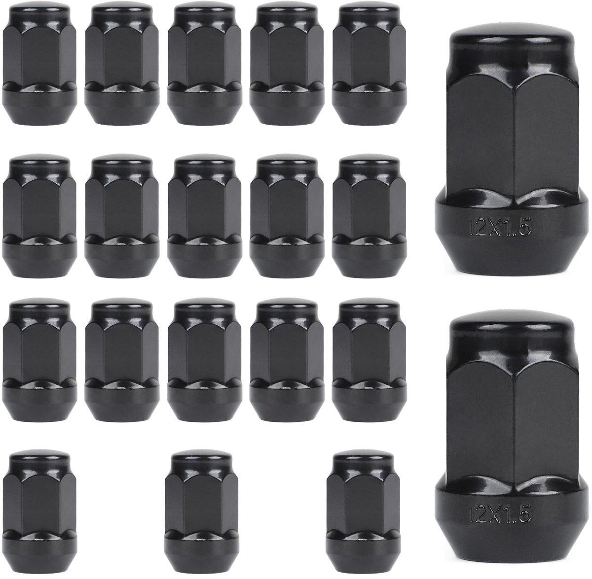 Dailygoods - 20 Stuks Wielmoeren M12 x 1,5 Gesloten Conisch 60° SW 19mm Zwart