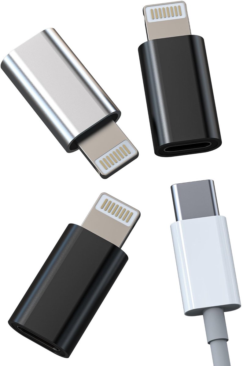Dailygoods - Set van 3 USB-C naar Lightning Adapters voor Apple Apparaten