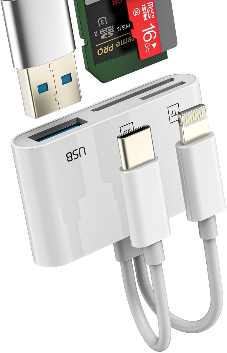 Dailygoods - 3-in-2 USB C en Lightning Kaartlezer voor Snelle Gegevensoverdracht