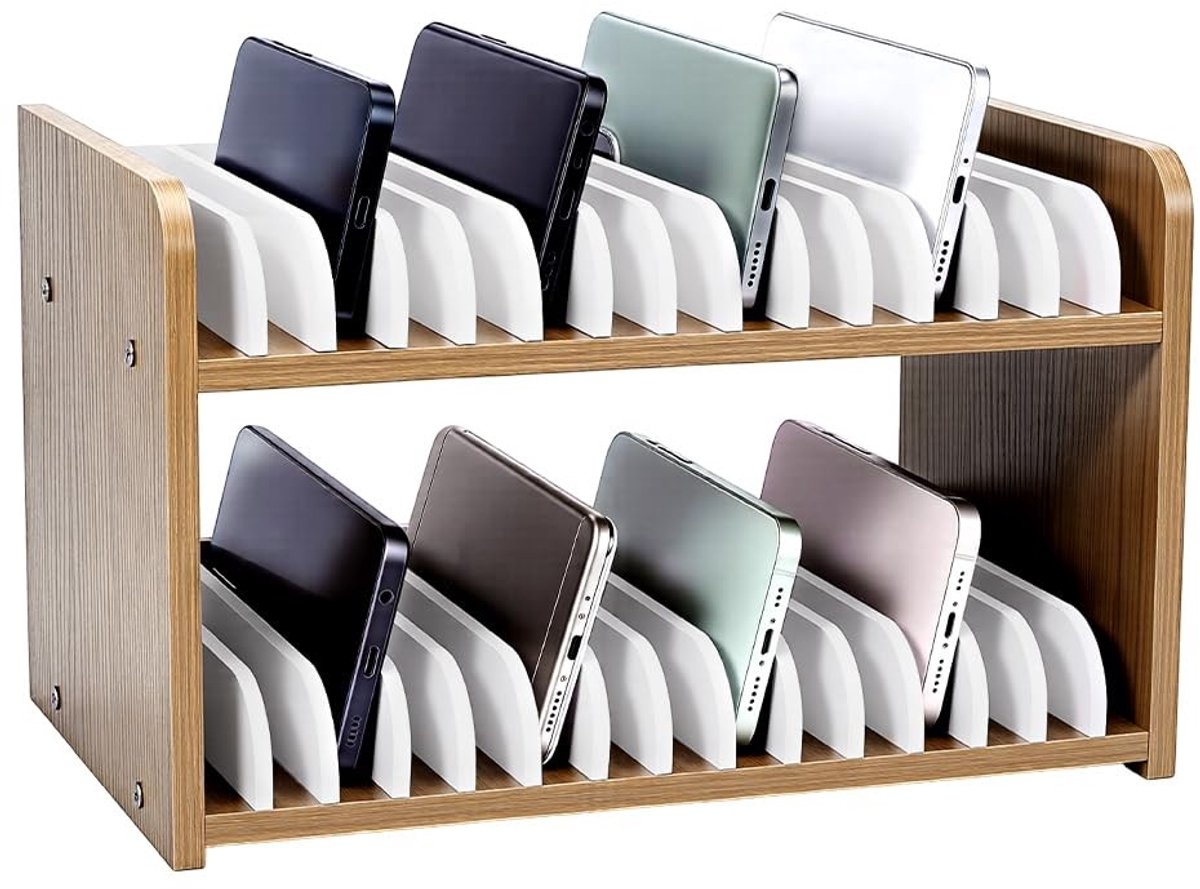 Dailygoods - 2-Tier Houten Telefoonopslag met 30 Grid