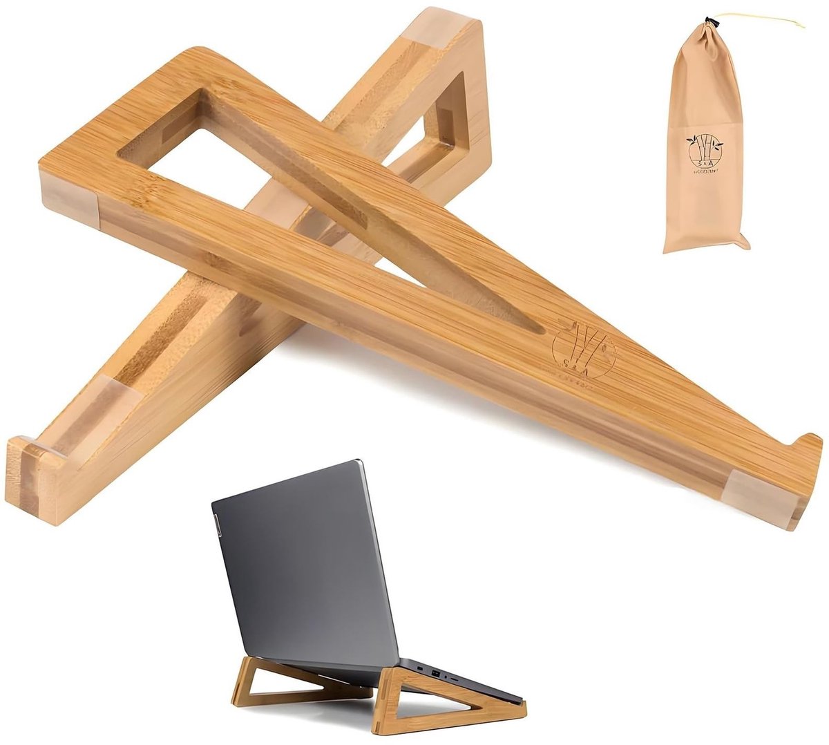 Dailygoods - Innovra - Houten Laptopstandaard, Ergonomisch Ontwerp voor 10-17 Inch Laptops