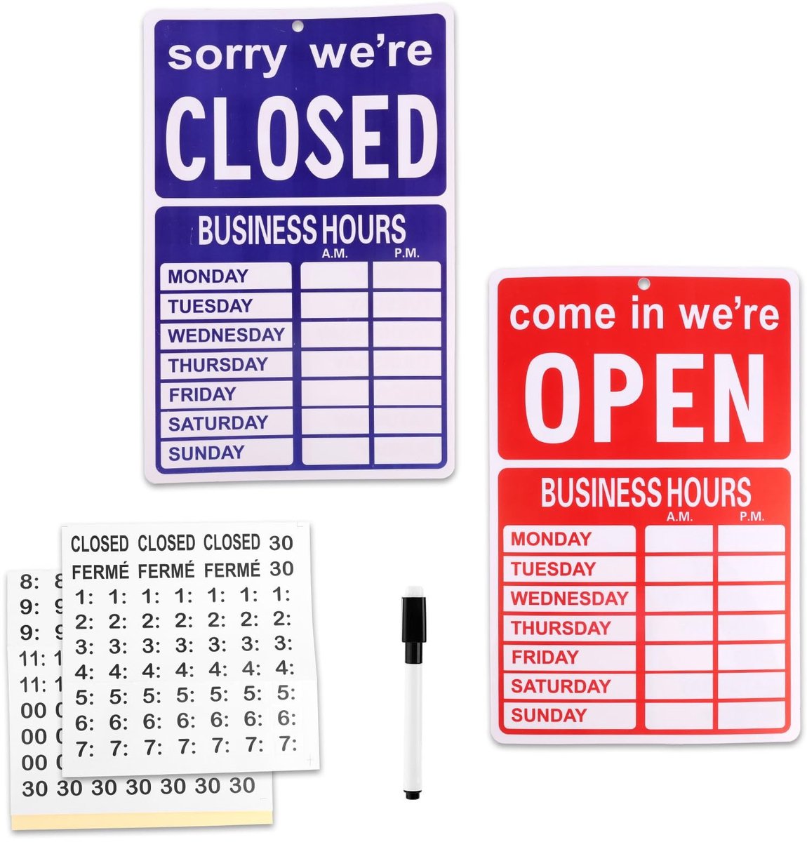 Dailygoods - Dubbelzijdig Beschrijfbaar Openingstijdenbord met Pen en Sticker