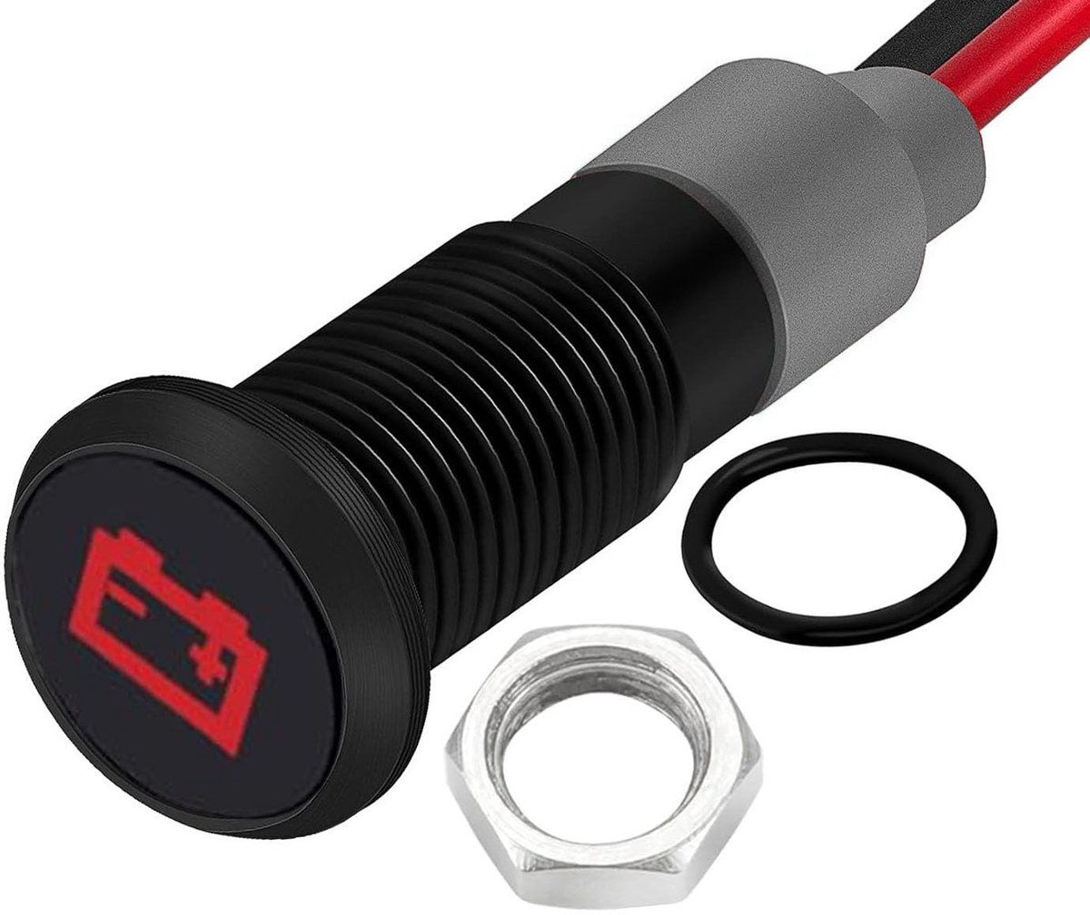 Dailygoods - 12-24V 8mm DC Led-indicator voor Voertuigen Rood (Batterijwaarschuwing)