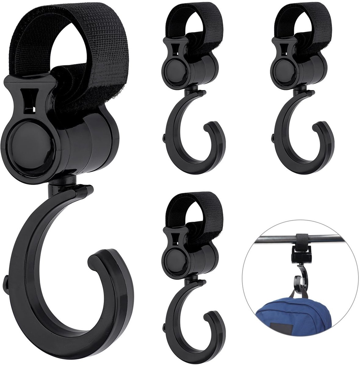 Dailygoods - Set van 4 Kinderwagenhaken met 360 Graden Rotatie