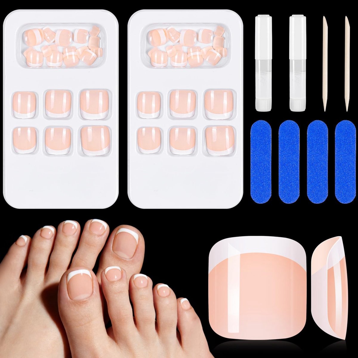 Dailygoods - 48 Stuks Franse Kunstnagels voor Teennagels, Diverse Maten