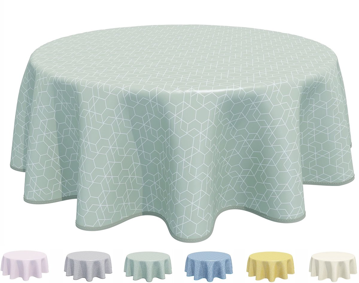 Dailygoods - Rond Tafelkleed van PVC, Afwasbaar in Saliegroen