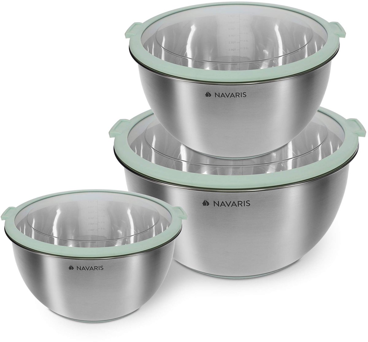 Dailygoods - Cosensi - Set van 3 Antislip Roestvrijstalen Mengkommen met Deksel
