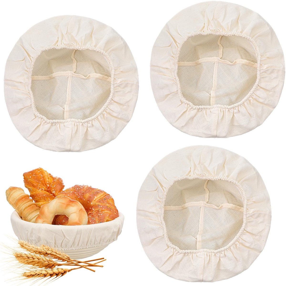 Dailygoods - Set van 3 Linnen Inzetstukken voor Brood Rijsmandjes