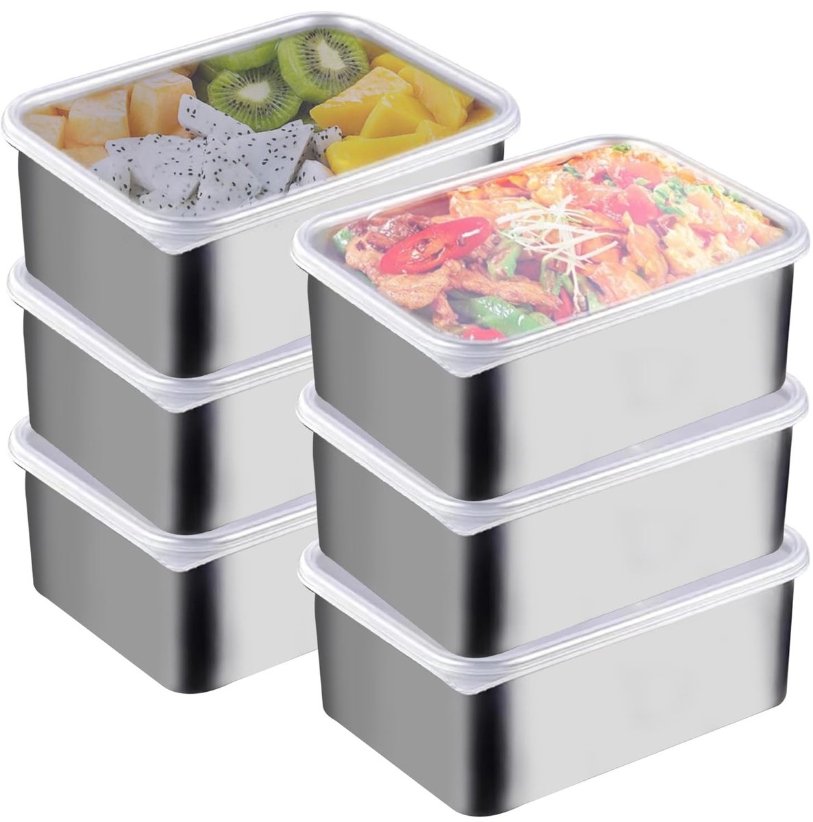 Dailygoods - Set van 6 RVS Vleeswarendozen met Deksel voor de Koelkast