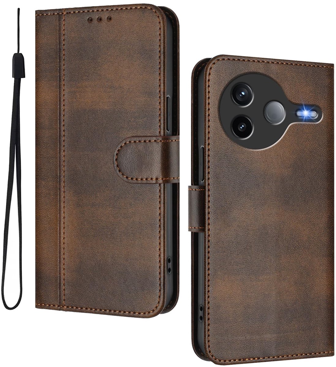 Dailygoods - Leren Telefoonhoesje voor Xiaomi Poco F7 Pro, Bruin