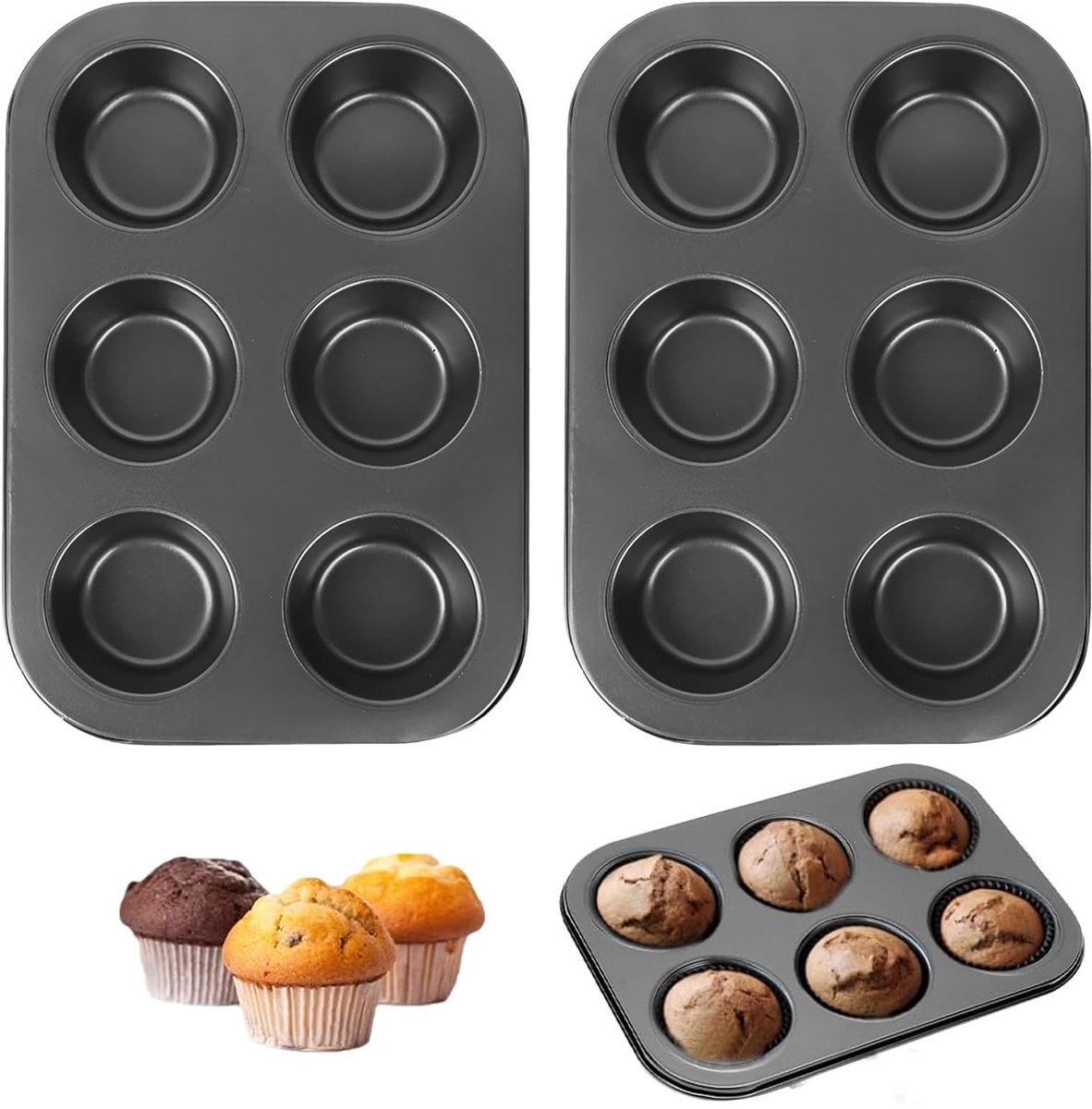 Dailygoods - Set van 2 Antiaanbak Muffinvormen van Koolstofstaal