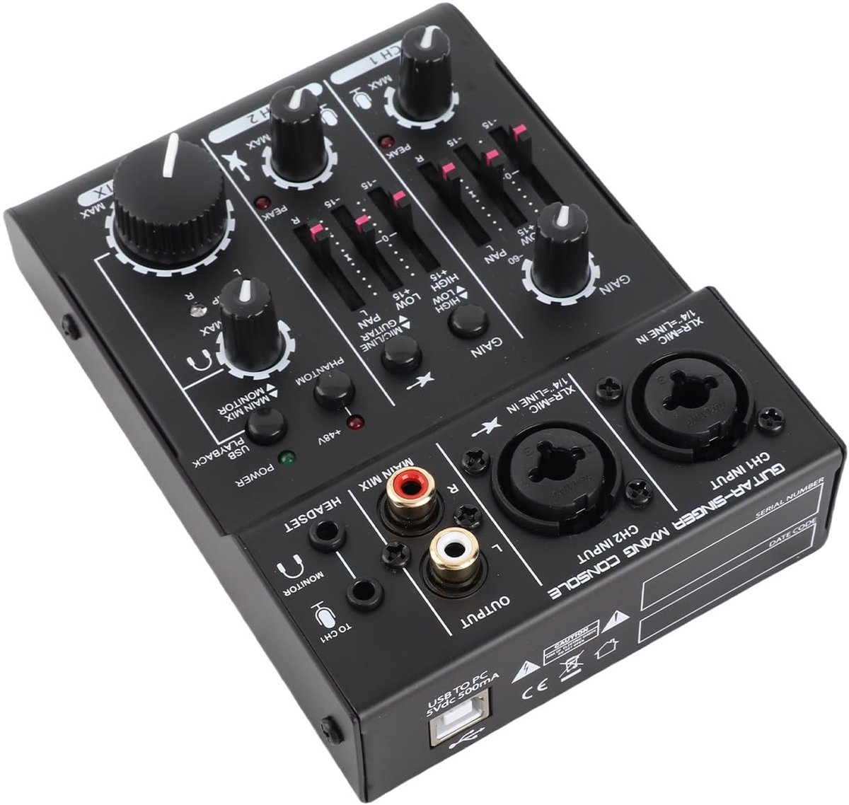 Dailygoods - 3-Kanaals Geluidskaartmixer met USB en +48V Phantom Power