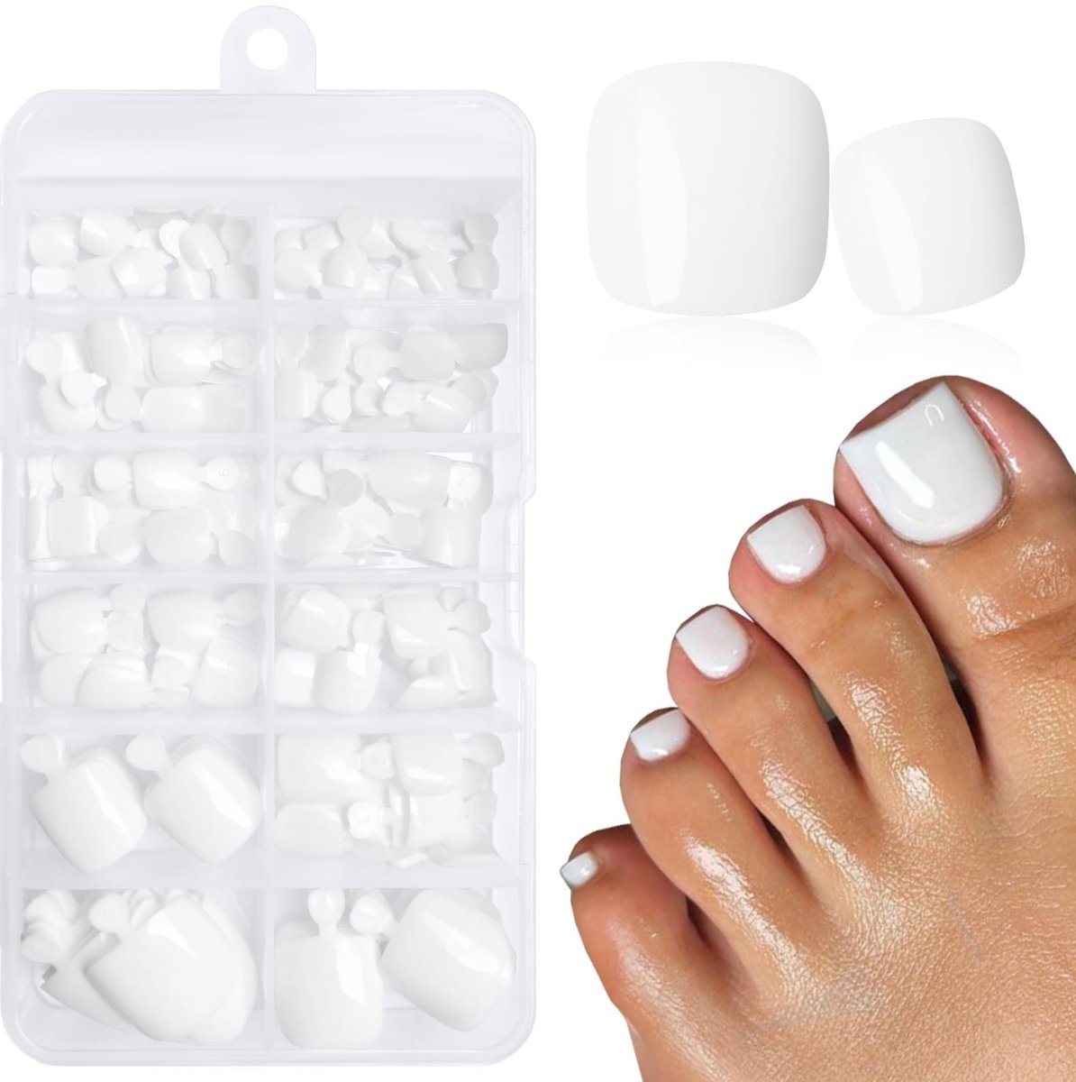 Dailygoods - Set van 168 Witte Press-On Teennagels met Zelfklevende Etiketten