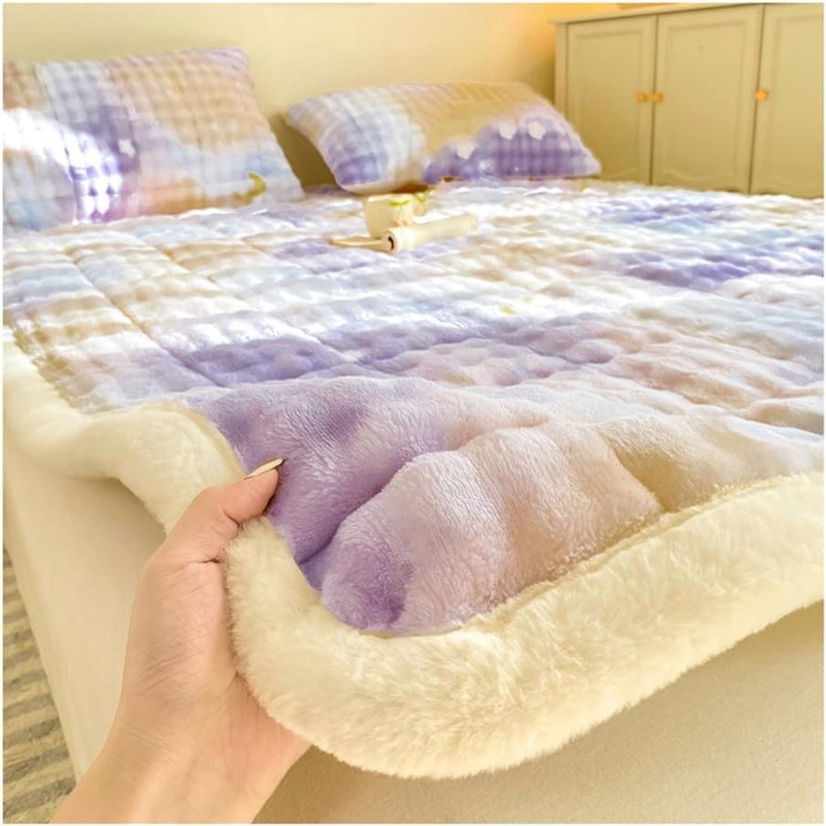 Velvet futonmatras - Japanse vloerbed - Veelzijdig slapen - Opvouwbaar en draagbaar - 200 x 220 cm - Zacht pluizig
