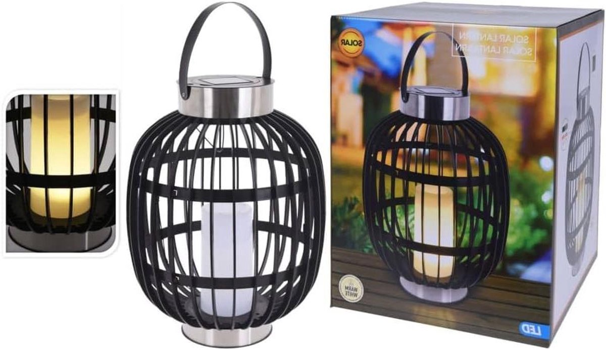 Buitenlamp Lantaarn - Windlicht Kaars - Sfeerverlichting Tuin - Zonne-energie - 30 cm - Zw