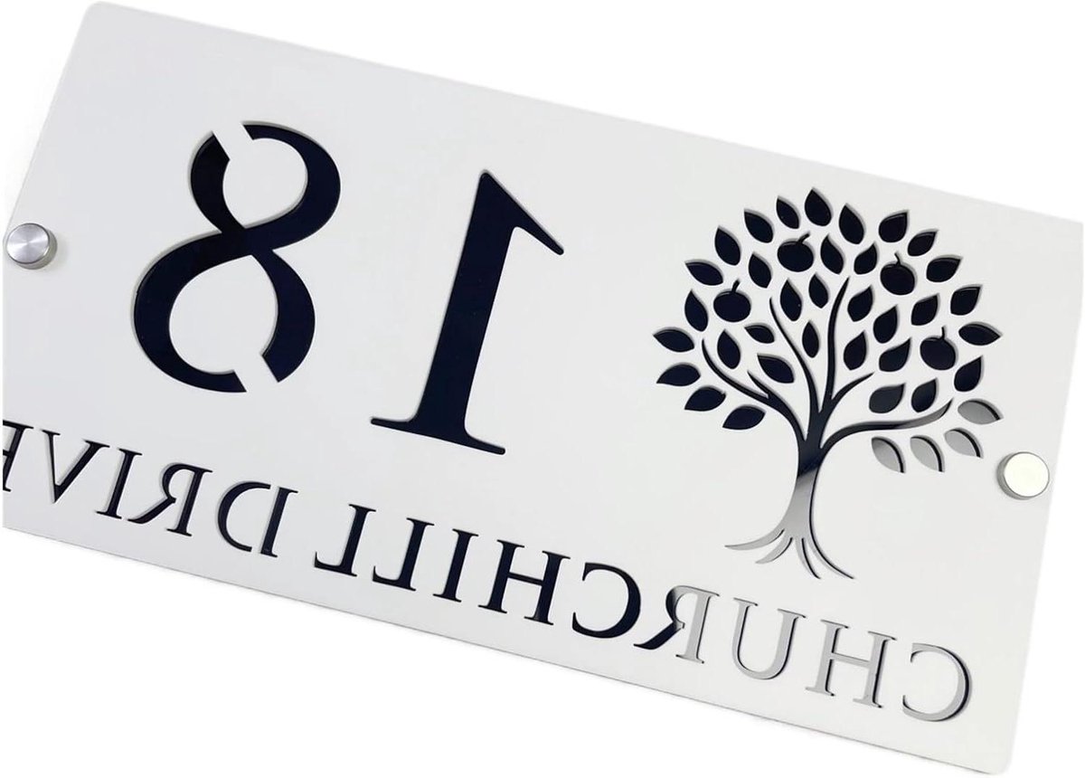 Levensboom Huisnummer - Adres Plaat - Huis Identificatie - Moderne Acryl - 20x10CM - Wit Goud
