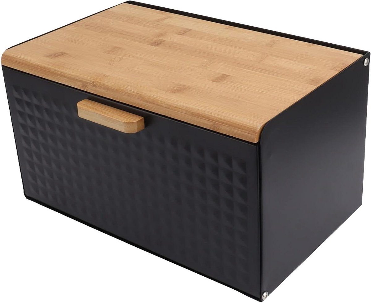 Houten Broodtrommel Brooddoos Keuken Brood Vers Houden Grote Opslagruimte 38x25x23 cm Zwart