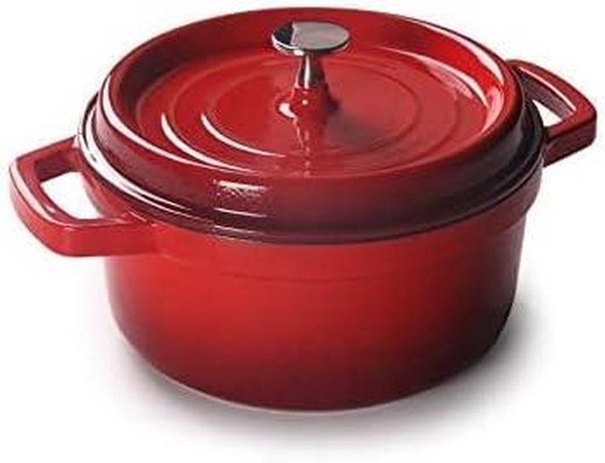 Emaille Braadpan - Gietijzeren Pot - Langzaam Garen - Zelfcirculerend Deksel - 24 cm Diameter - Rood