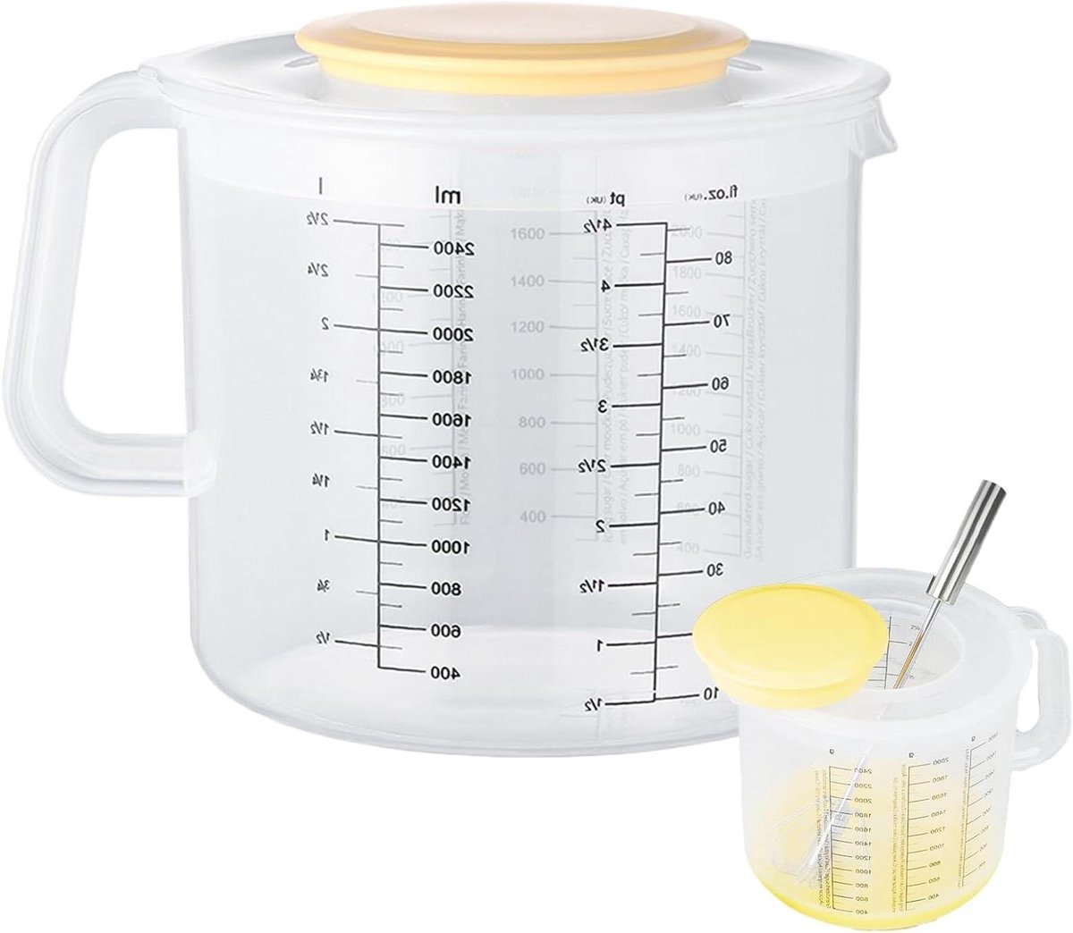 Maatbeker - Mengkom - Koken en meten - Spatwaterdicht ontwerp - 2400 ml - Transparant