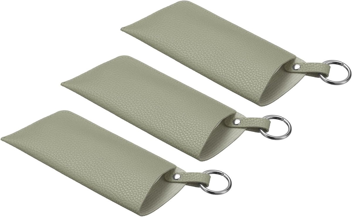 Zachte lederen brillenkoker met riemclip, 3 stuks zonnebrillenetui voor reizen en buitenactiviteiten, grijs en praktisch