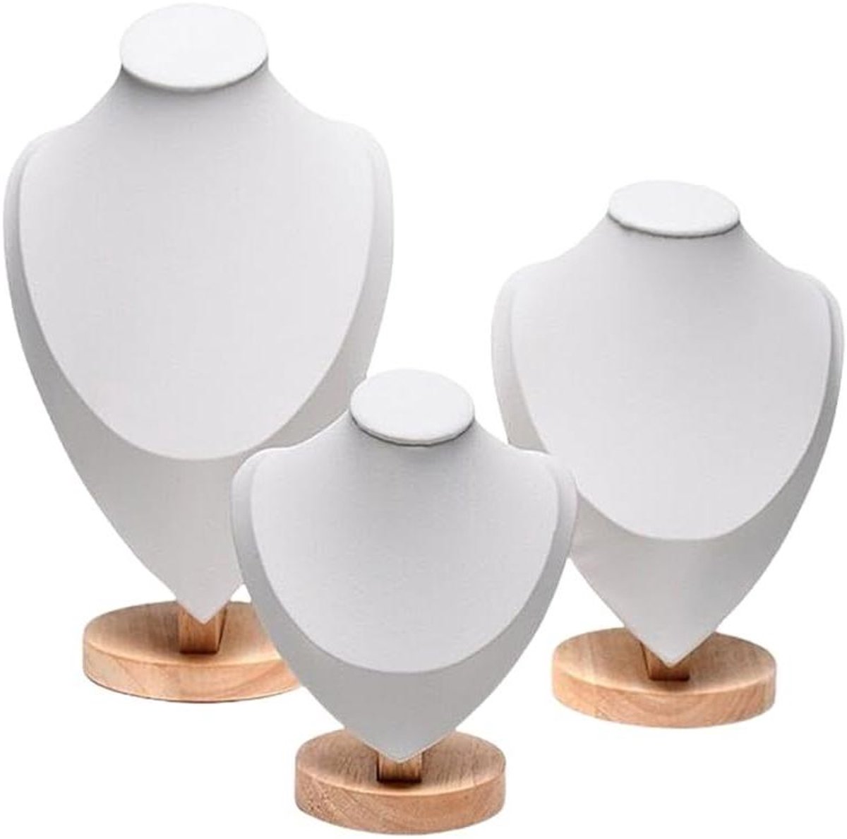 Sieraden Display Set - Ketting Houders - Sieraden Presenteren - Lichtgewicht Draagbaar - 3 Stuks - Wit Leder