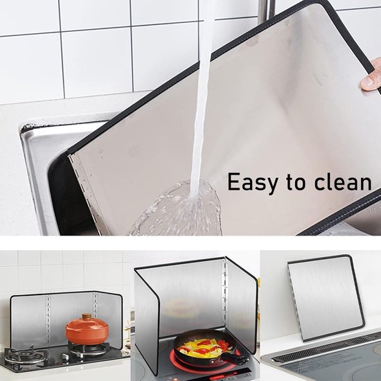 Opvouwbare spatbescherming - Keuken spatscherm - Koken zonder knoeien - Roestvrij staal - 30x40x40cm - Zilver — afbeelding 3