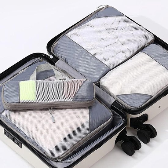 Set van 5 compressiezakken voor op reis, uitbreidbaar, scheurvast en waterdicht, geschikt voor het opbergen van kleding op reis en thuis, grijs. — afbeelding 3