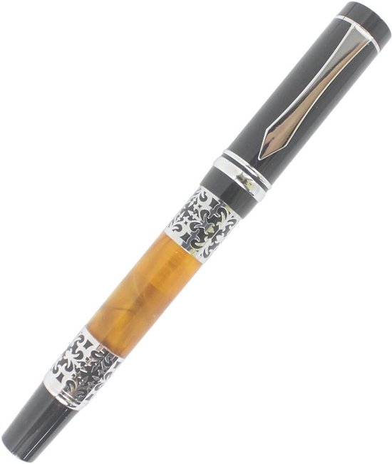 Vintage Style?Carving Flower Shape Rollerball Pen Silver Clip - Black and Orange — afbeelding 4