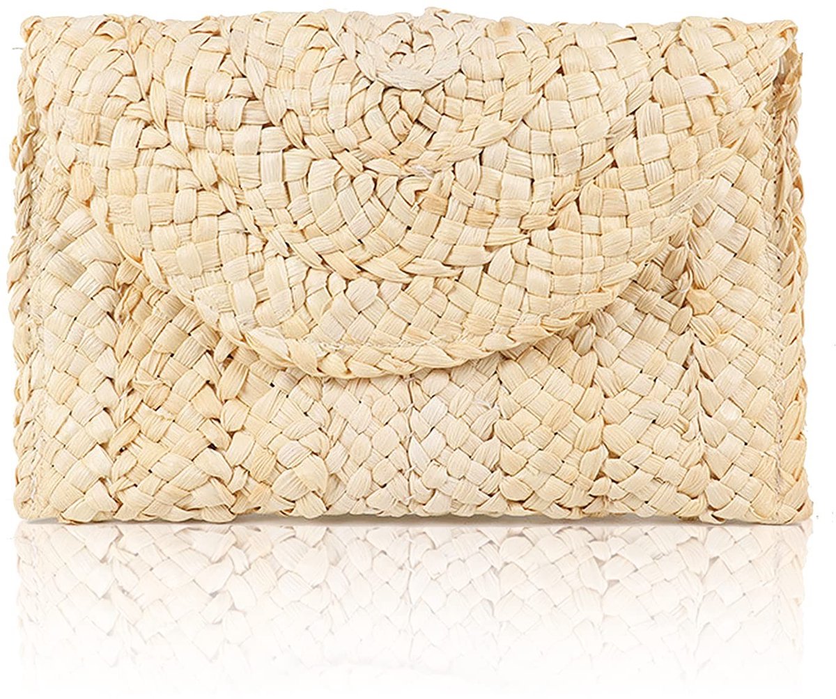 Dailygoods - Dailygoody - Rieten Clutch - Dames - Zomer - Strand - Mobiele telefoons - Lippenstift - Opberg - Accessoire - Natuurlijke kleur