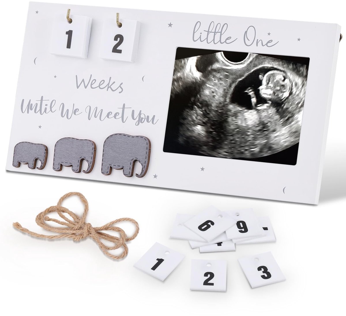 Dailygoods - Dailygoody - Baby Eerste Scan Fotolijsten - Zwangerschapsaankondiging - Houten Fotolijst - Wit en Lila - Babysonogram - Voor Aanstaande Ouders