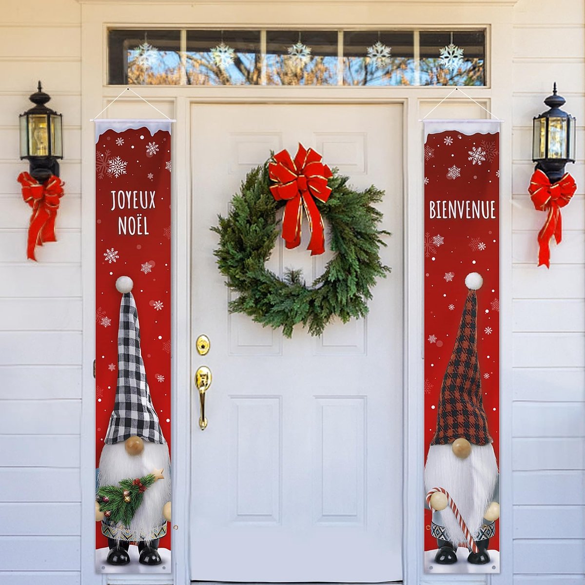 Dailygoods - Dailygoody - Kerstdeurbanners - Welkomstdecoratie - Vrolijk kerstfeest - Rode banner - Buiten veranda decoratie - Kerstfeestaccessoire - Gnome decoratie