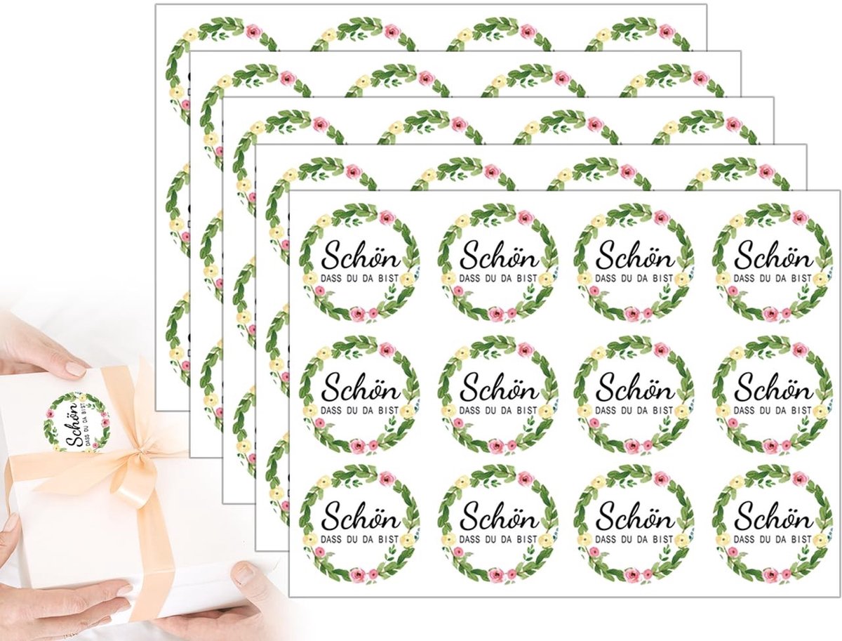 Dailygoods - Dailygoody - Bruiloft stickers - Eucalyptus bloemen decoratie - Rond formaat - 120 stuks - Geschenken en accessoires - Perfect voor bruiloften en
