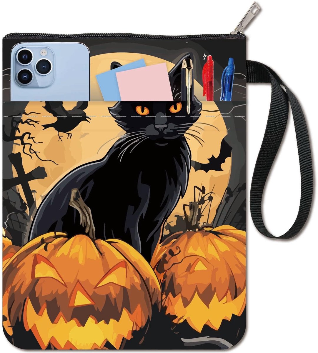 Dailygoods - Dailygoody - Zwarte Kat Boekomslag - Halloween Pompoen Boekbescherming - Wasbare Stof - Extra Zak - Perfect voor Boekenliefhebbers