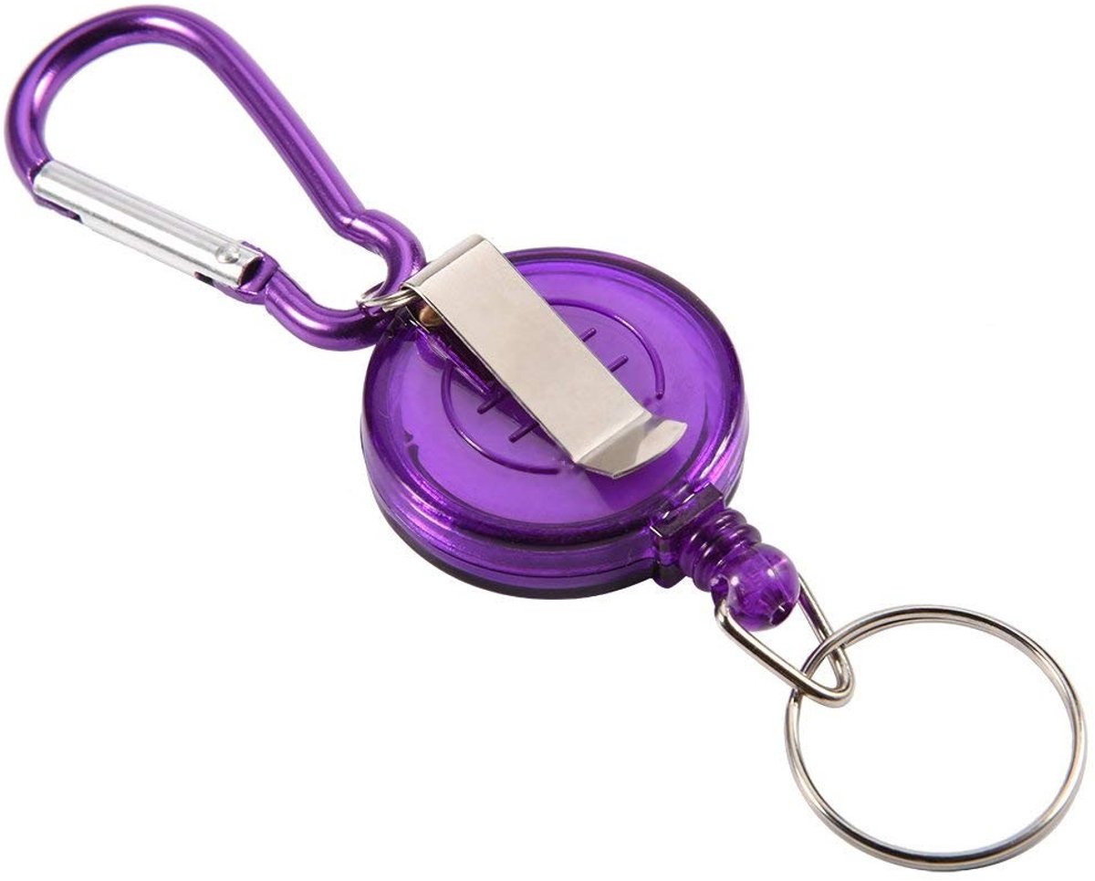 Dailygoods - Intrekbare Sleutelhanger - Heavy Duty - Handig voor Vliegenvissen - Violet - Sleutelhouder - Perfect voor Outdoor Avonturen - 3 Stuks