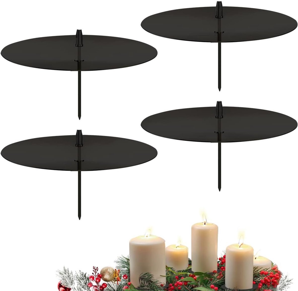 Set van 4 Adventskaarsenhouders van 6 cm - Gouden Metalen Kaarsenstandaard voor Kerstdecoratie en Adventstafel