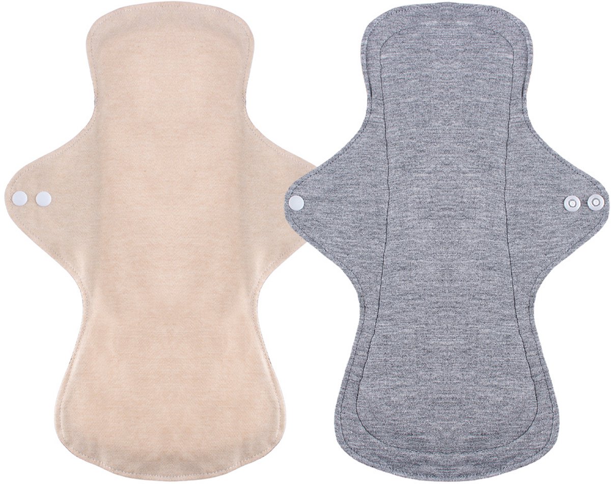Gloovon® Wasbaar Maandverband - Eco Katoen Damesverband - Lekvrij & Ademend - Voor Dag & Nacht - Beige & Grijs - Maat L 28cm