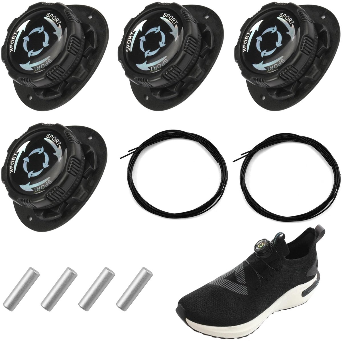 Cosensi - 4 Stuks Automatische Draaisluiting Veters voor Sneakers in Zwart